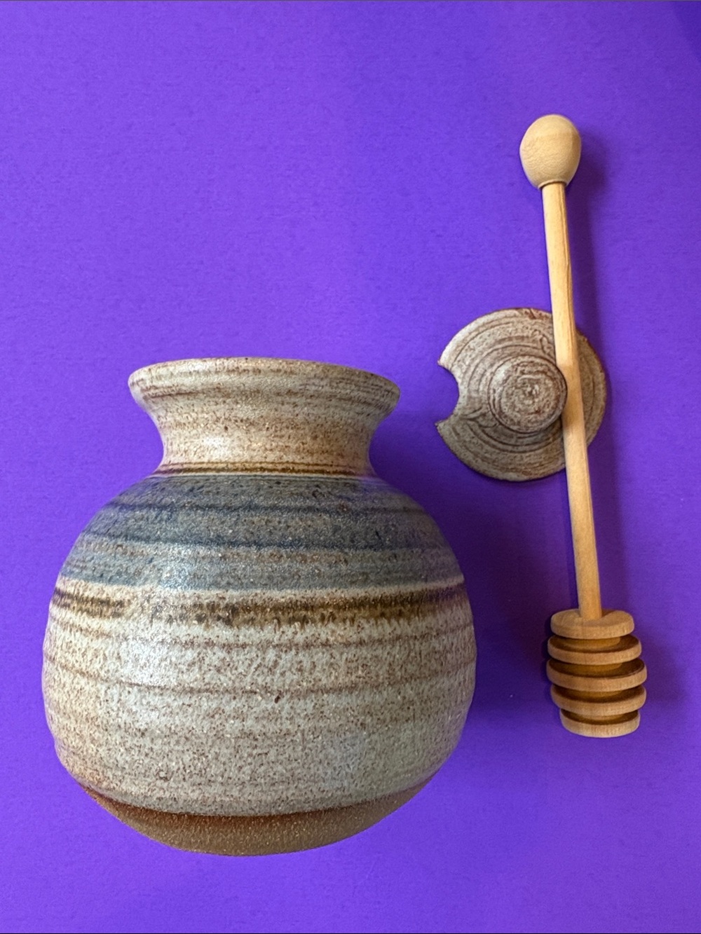 Pottery Honey Jar with Lid & Stick